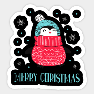 Merry Christmas Happy Penguin In The Snow Sticker